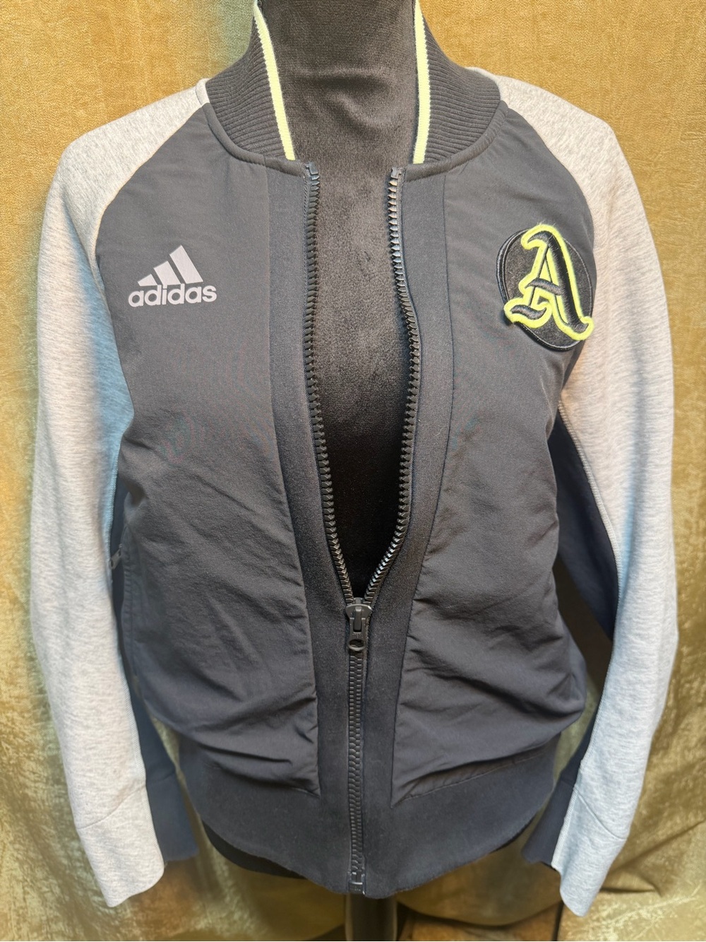 adidas VRCT Bomber Jacket black with Gray Sleeves and Lime Trim/ Women’s L